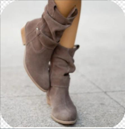 Women'S Low Heel Suede Boots