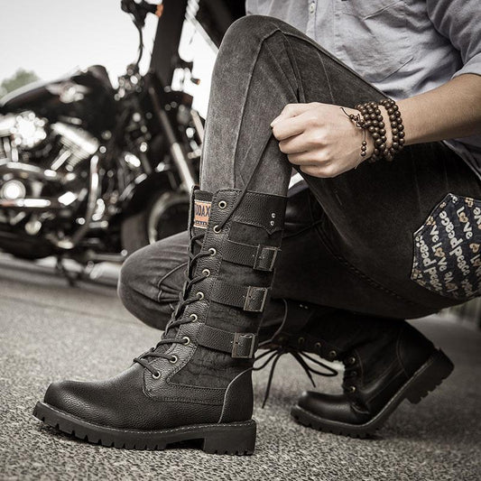 Men's Vintage Mid-Calf Motorcycle Leather Boots