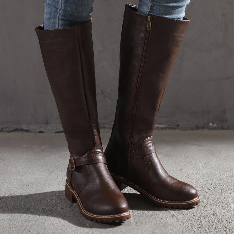 Women's Vintage Classic Leather Zipper Riding Boots – chiconshoes