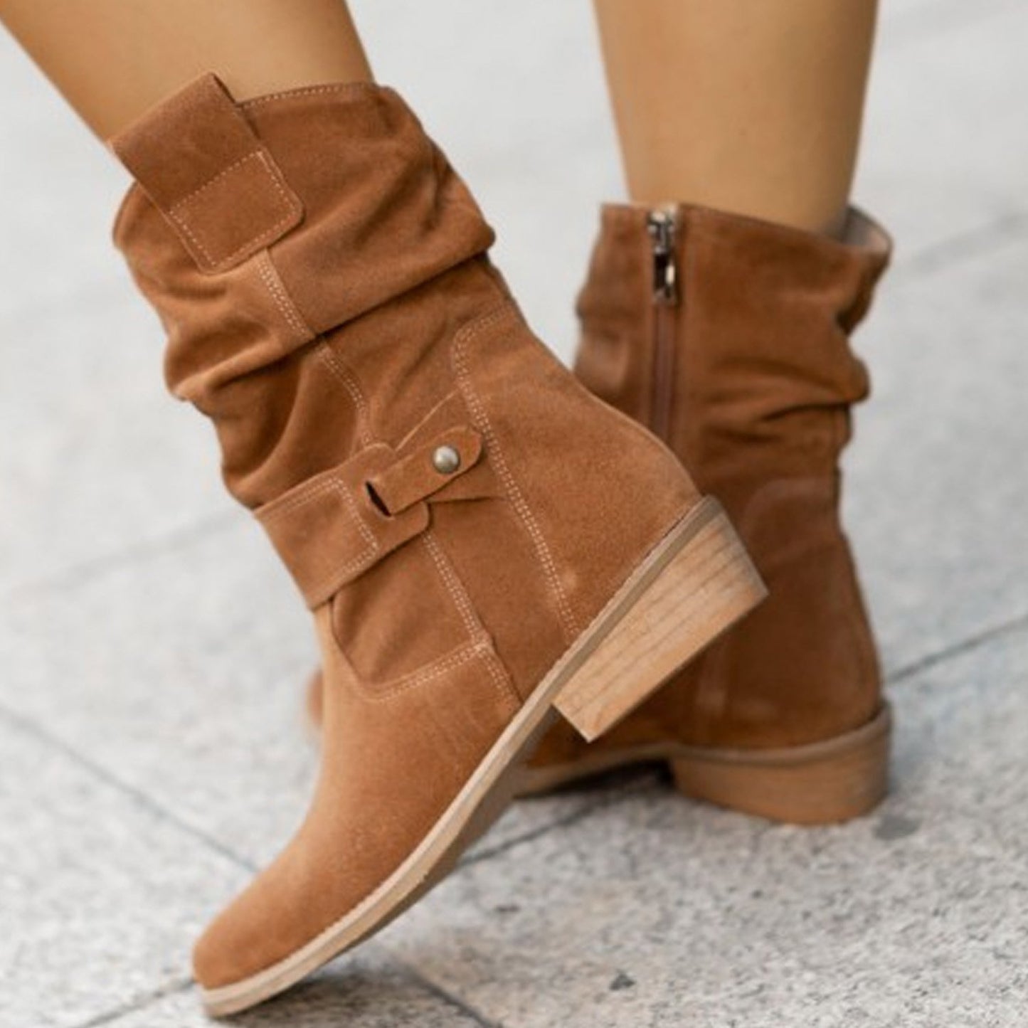 Women'S Low Heel Suede Boots