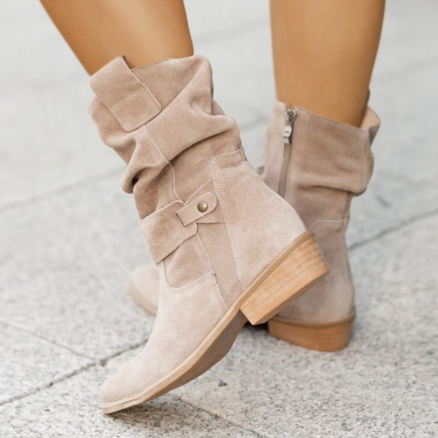 Women'S Low Heel Suede Boots