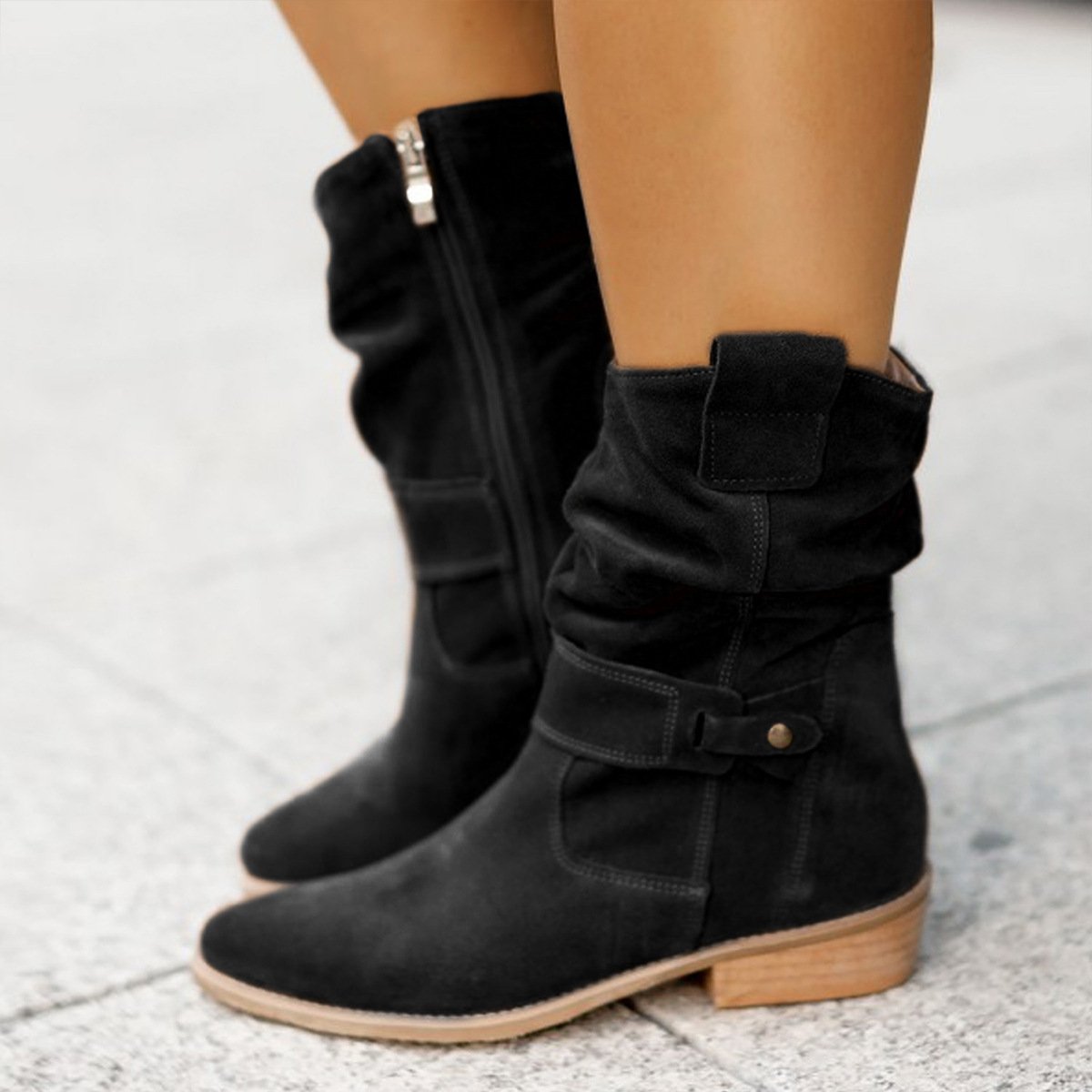 Women'S Low Heel Suede Boots