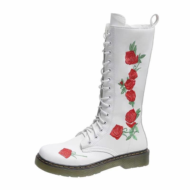 Hand-embroidered Rose Boots
