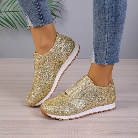 Sparkling Glitter Elasticated Slip-On Fashion Sneakers